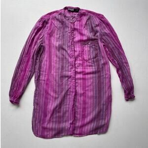Vtg 70s Pink Striped Indian Cotton Long Sleeve Button Up Shirt / L / Boho Hippie